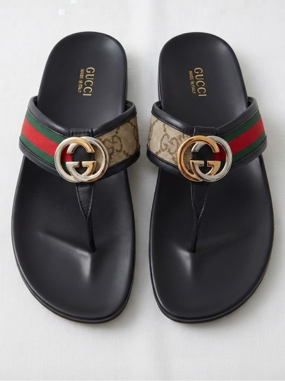 Brand New ! Hand Made Black Logo Web Thong Sandals